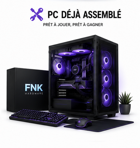 PC déjà assemblé prêt à jouer, avec clavier, souris et boîtier FNK Hardware